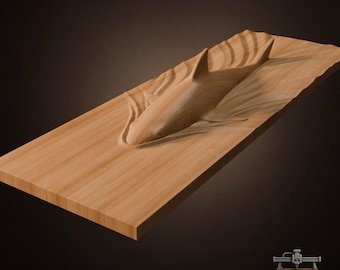Shark Wave Board Relief – 3D-träsnideri STL-fil för CNC-fräs