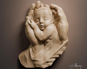 Rilievo di bambino nelle mani – File STL per intaglio del legno 3D per router CNC