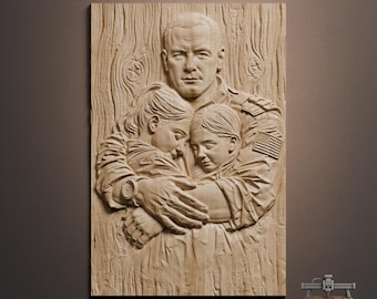 American Soldier Family Hug Relief – 3D Wood Carving STL File for CNC Router
