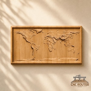 Relief d'une carte topographique du monde – Fichier STL 3D pour sculpture sur bois et fraiseuse CNC