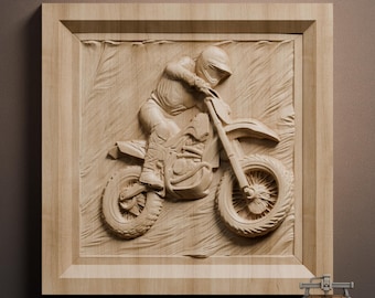 Motocross Rider Relief – 3D Wood Carving STL File for CNC Router
