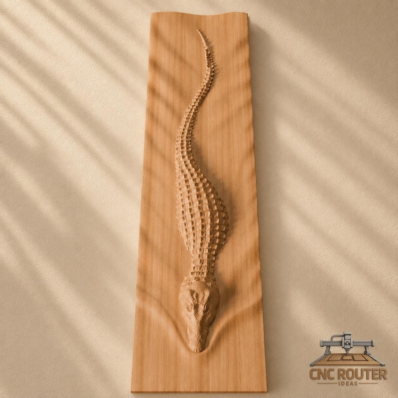 Rilievo in legno "Crocodile River" - File STL per intaglio 3D su legno per fresatrice CNC immagine 4