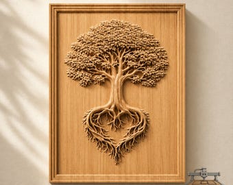 Tree of Life Heart Roots Relief – 3D Wood Carving STL File for CNC Router