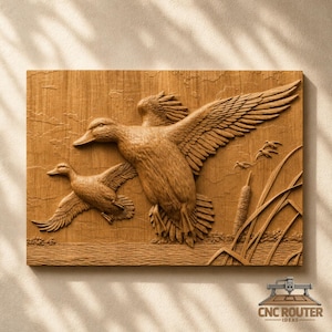 Flying Ducks Marsh Relief – 3D Wood Carving STL File for CNC Router