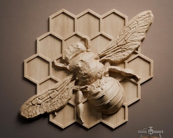 Bee and Honeycomb Relief – 3D Wood Carving STL File for CNC Router (Digital Download)
