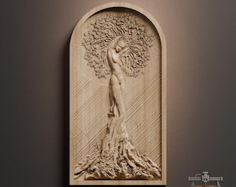Tree Goddess Relief – 3D Wood Carving STL File for CNC Router (Digital Download)