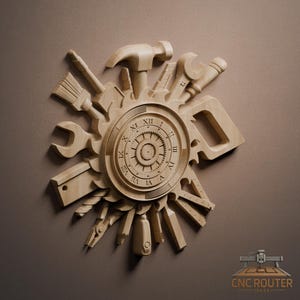 Carpenter Clock Relief – 3D Wood Carving STL File for CNC Router (Digital Download) image 3