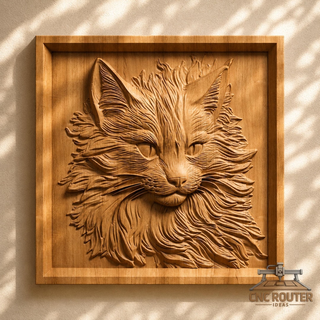 Cat Portrait Relief – 3D Wood Carving STL File for CNC Router - Etsy