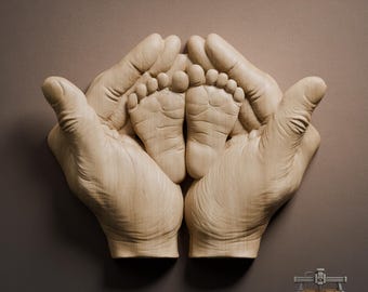 Baby Feet in Hands Relief: 3D Wood Carving STL File (Digital Download)