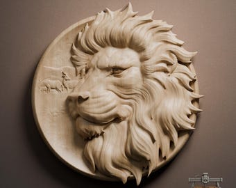 Lion Head Relief – 3D Wood Carving STL File for CNC Router (Digital Download)