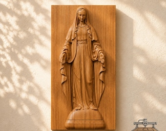 Virgin Mary Statue Relief – 3D Wood Carving STL File for CNC Router
