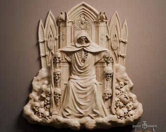 Gothic Reaper Throne Relief – 3D Wood Carving STL File for CNC Router
