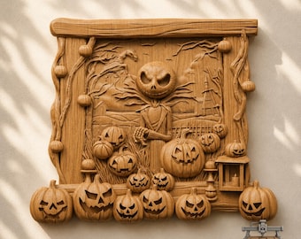 Jack Skellington Pumpkin King Relief – 3D Wood Carving STL File for CNC Router