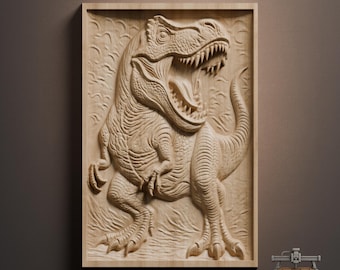 Roaring T-Rex Dinosaur Relief – 3D Wood Carving STL File for CNC Router