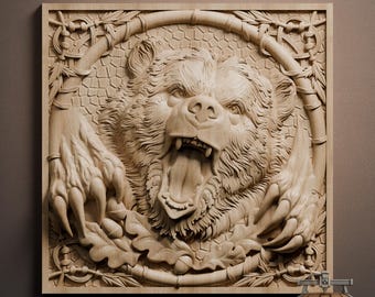 Grizzly Bear Relief – 3D Wood Carving STL File for CNC Router (Digital Download)