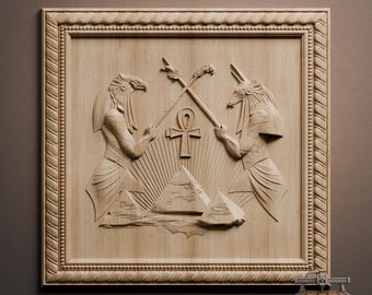Horus and Anubis v2 – 3D Wood Carving STL File for CNC Router (Digital Download)