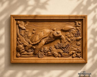 Sea Turtle Underwater Relief – 3D Wood Carving STL File for CNC Router