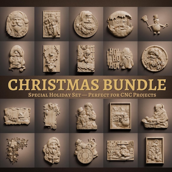 Christmas STL Bundle –  3D Wood Carving STL Files for CNC Router (Digital Download)