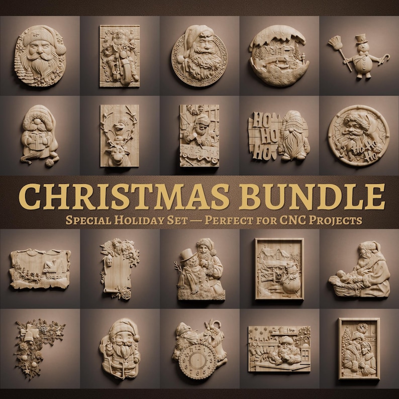 Christmas STL Bundle – 3D Wood Carving STL Files for CNC Router (Digital Download) image 1