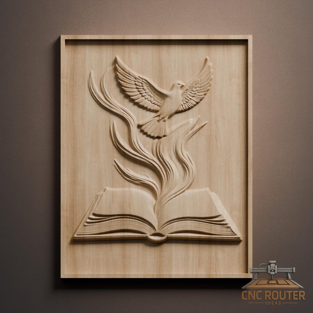 Dove & Open Book Relief – 3D Wood Carving STL File for CNC Router - Etsy