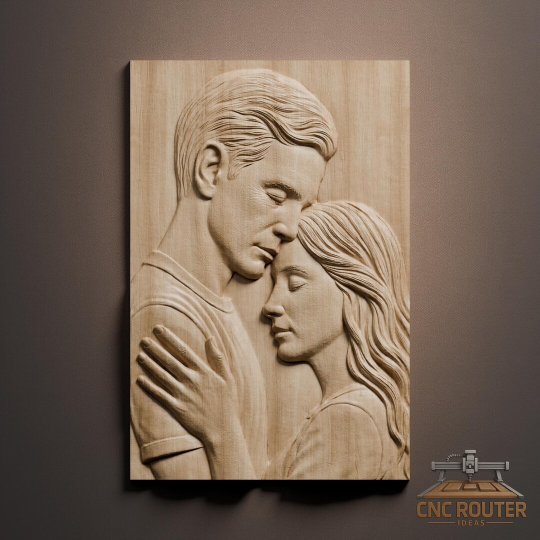 Romantic Couple Embrace Relief – 3D Wood Carving STL File for CNC ...