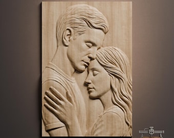 Romantic Couple Embrace Relief – 3D Wood Carving STL File for CNC Router