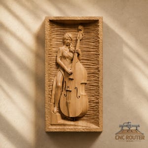 Relief einer Kontrabassistin: 3D-Holzschnitzerei (STL-Datei, digitaler Download)