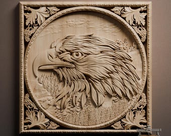 Eagle Head Relief – 3D Wood Carving STL File for CNC Router (Digital Download)