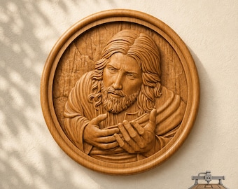 Jesus Blessing Round Relief – 3D Wood Carving STL File for CNC Router