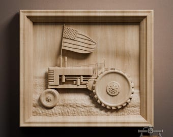Patriotisk lantbrukstraktorrelief – 3D-träsnideri STL-fil för CNC-router
