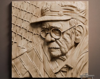 Veteran with US Flag Relief – 3D Wood Carving STL File for CNC Router
