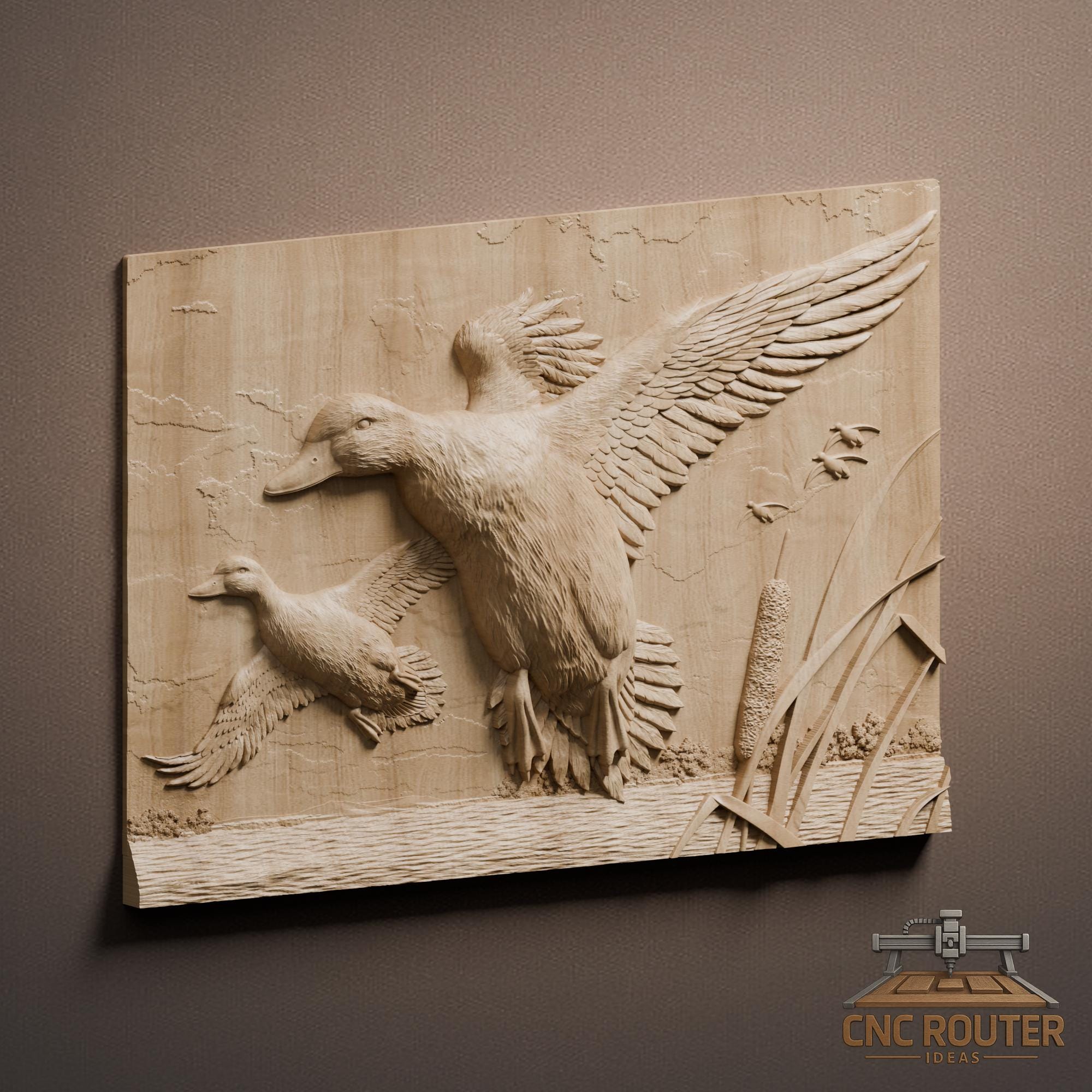 Flying Ducks Marsh Relief – 3D Wood Carving STL File for CNC Router - Etsy
