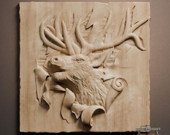 Majestic Deer Breakthrough Relief – 3D-träsnideri STL-fil för CNC-fräs