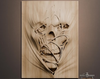 Zombie Skull Face Relief – 3D Wood Carving STL File for CNC Router (Digital Download)