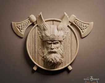 Relief z emblematem wikinga Odyna – plik STL do rzeźbienia w drewnie 3D dla frezarki CNC