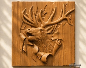 Majestic Deer Breakthrough Relief – 3D Wood Carving STL File for CNC Router
