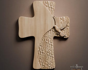 Taubenkreuz Heiliger Geist Relief - 3D Holzschnitzerei STL-Datei für CNC-Fräser