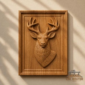 Stag Head Mount Relief – 3D Wood Carving STL File for CNC Router