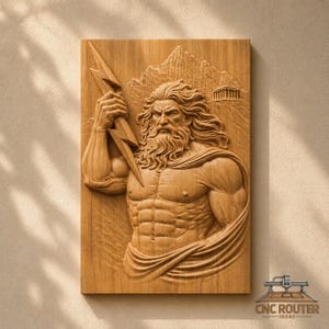 Relief des Donnergottes Zeus – 3D-Holzschnitzerei (STL-Datei für CNC-Fräse)
