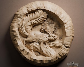 Ekorreskogsrund relief – 3D-träsnideri STL-fil för CNC-fräs