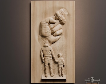 Father & Son Wood Carving Relief STL File - CNC Router (Digital Download)