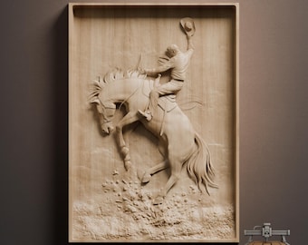 Relieve de vaquero Buckaroo: archivo STL de tallado en madera 3D para fresadora CNC (descarga digital)