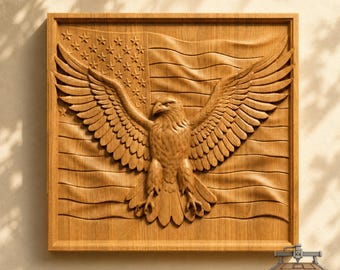 American Flag Bald Eagle Relief – 3D Wood Carving STL File for CNC Router