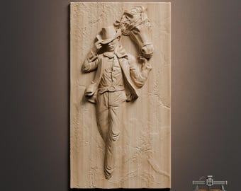 Cowboy with Horse Relief – 3D Wood Carving STL File for CNC Router (Digital Download)