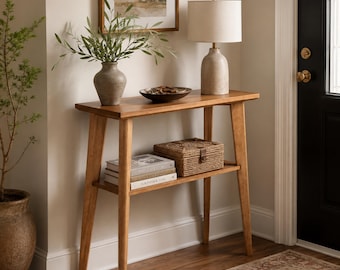 Narrow Wooden Console Table, 2-Tier Entryway Table, Slim Hallway Table, Wood Sofa Table for Foyer or Living Room
