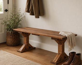 Rustic Entryway Bench, Wooden Farmhouse Bench for Mudroom, Kitchen or Hallway