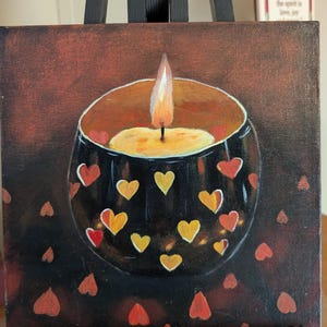 Heart Candle art - Candle artwork - Wintertime paintings - cozy artwork original paintings by artists - candlelight painting
