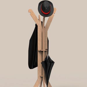 Kapstok, hoeden- en tashanger, moderne staande kapstokken, vectorplannen, instant download, cnc-bestand, patroon, decoratieve kledinghanger