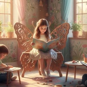 Kinder Sitz Sperrholz Schmetterling Stuhl DXF SVG Datei Cnc, Laser Cut / Custom Hocker Möbel Plan MDF Zeichnung