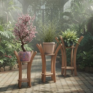 CNC Cut Plant Pot Stands: Decorative Wooden Garden Risers Flower Holder (DXF SVG File)